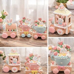 NWT Martha Stewart Home Easter Bunny Train Set – 3 Piece Pastel Spring Decor 19”